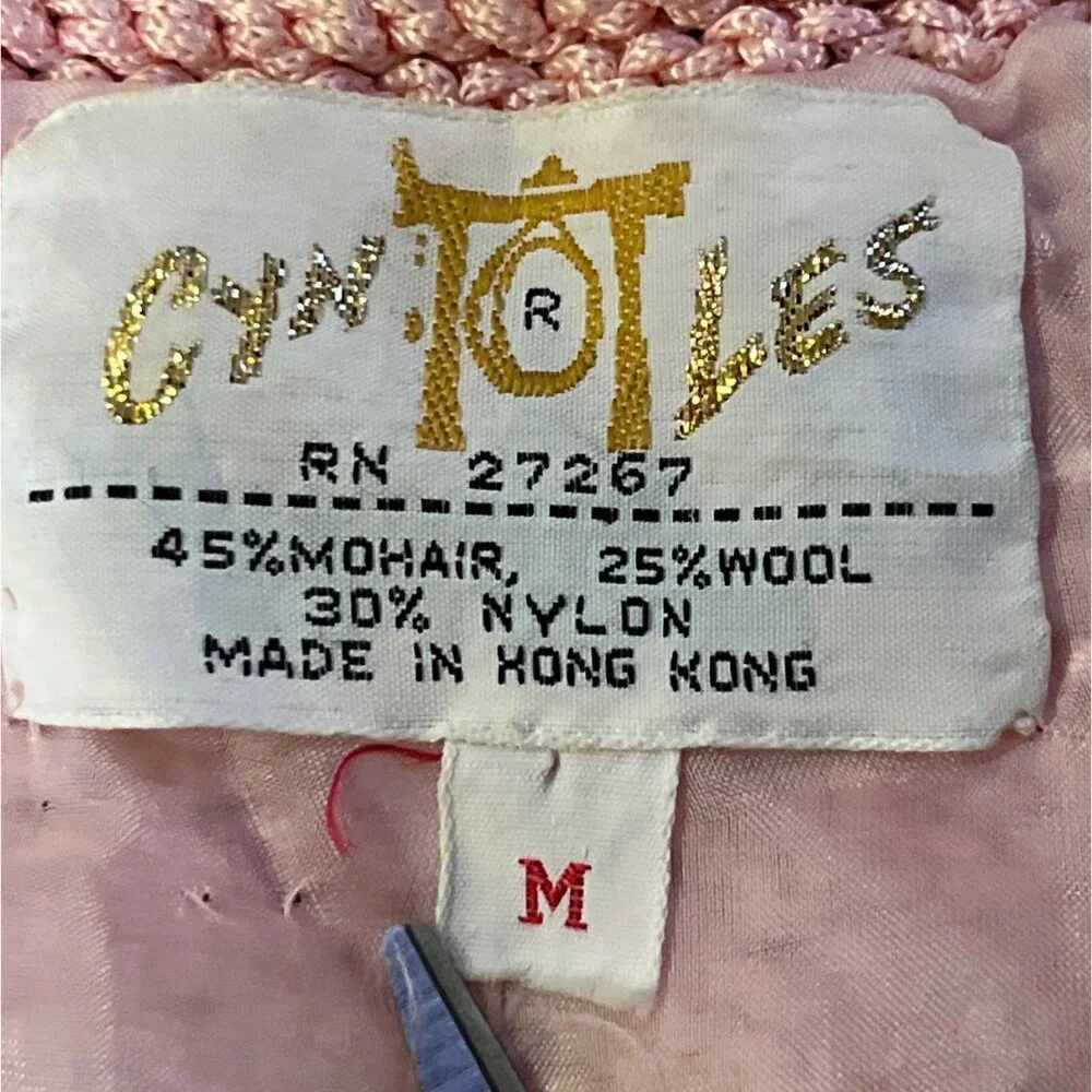 Vintage Cyn Les Mohair Wool Sweater Womens M Used Pink Short Sleeve Lined - Picture 6 of 13